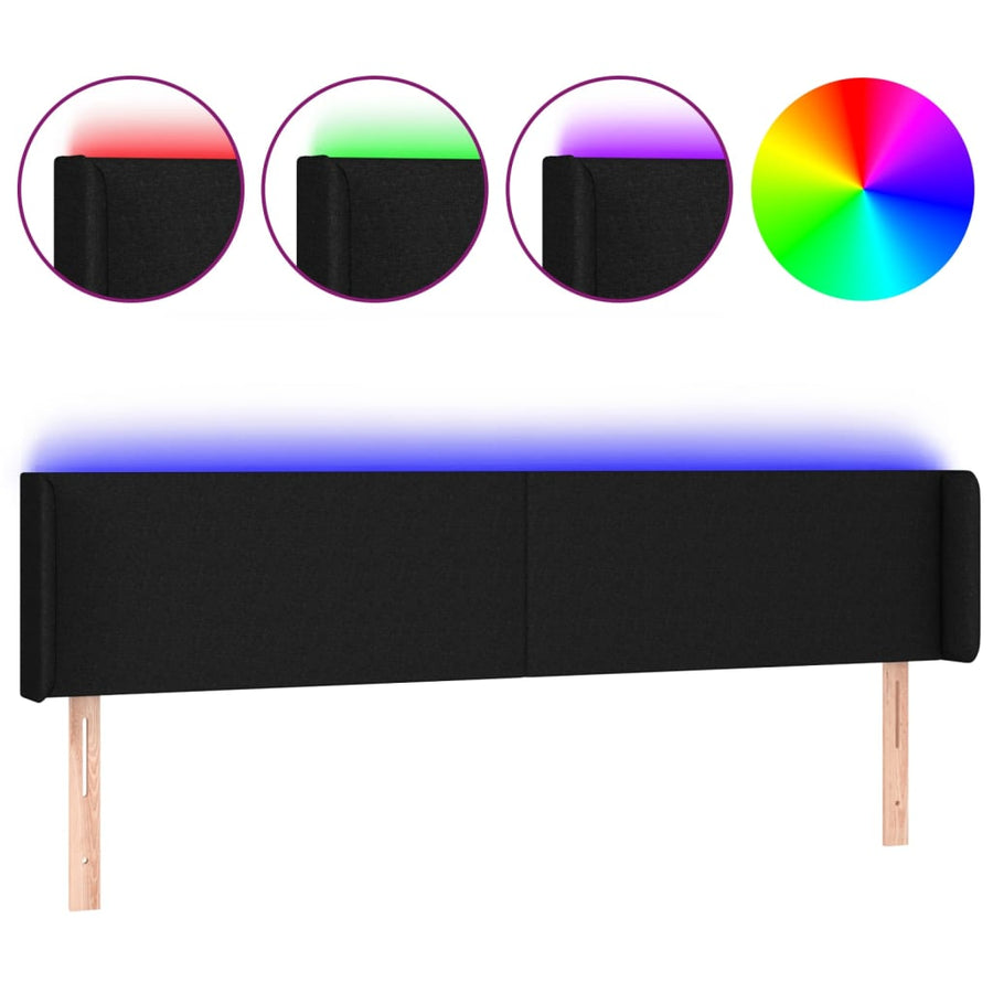 Hoofdbord LED 183x16x78/88 cm stof zwart 183 x 16 x 78/88 cm Zwart