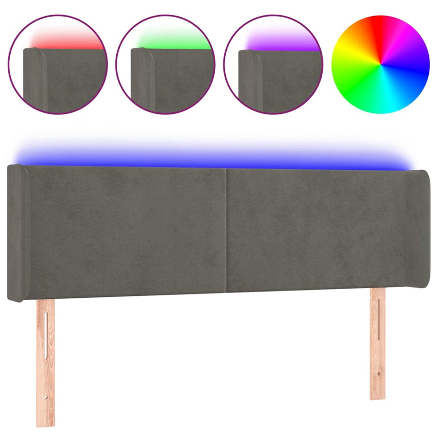 Hoofdbord Led 147X16X78/88 Cm Fluweel Donkergrijs