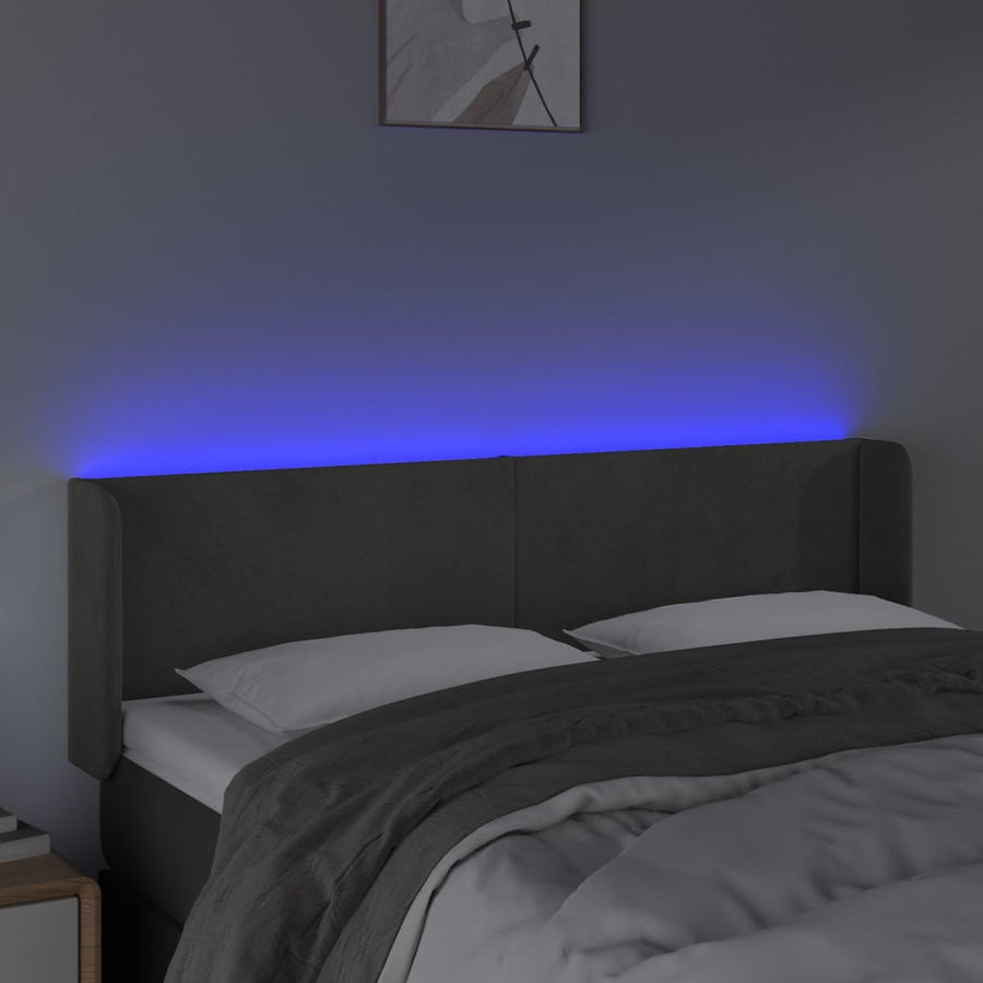 Hoofdbord Led 147X16X78/88 Cm Fluweel Donkergrijs