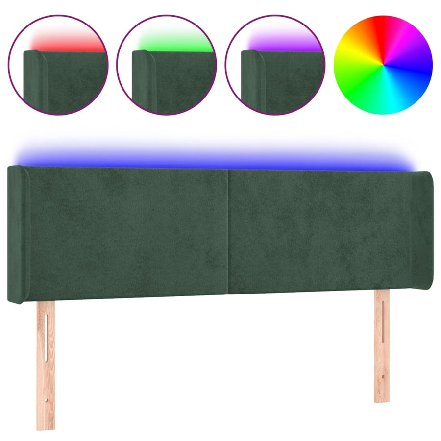 Hoofdbord Led Fluweel 1 147 x 16 x 78/88 cm Donkergroen