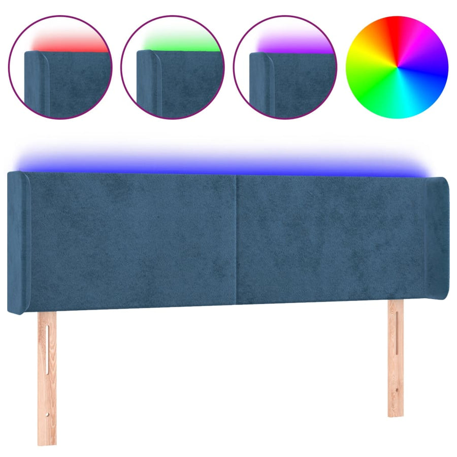 Hoofdbord Led Fluweel 1 147 x 16 x 78/88 cm Donkerblauw