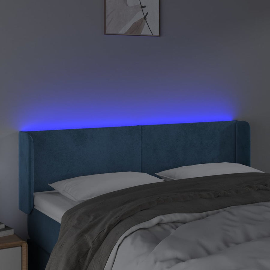 Hoofdbord Led Fluweel 1 147 x 16 x 78/88 cm Donkerblauw