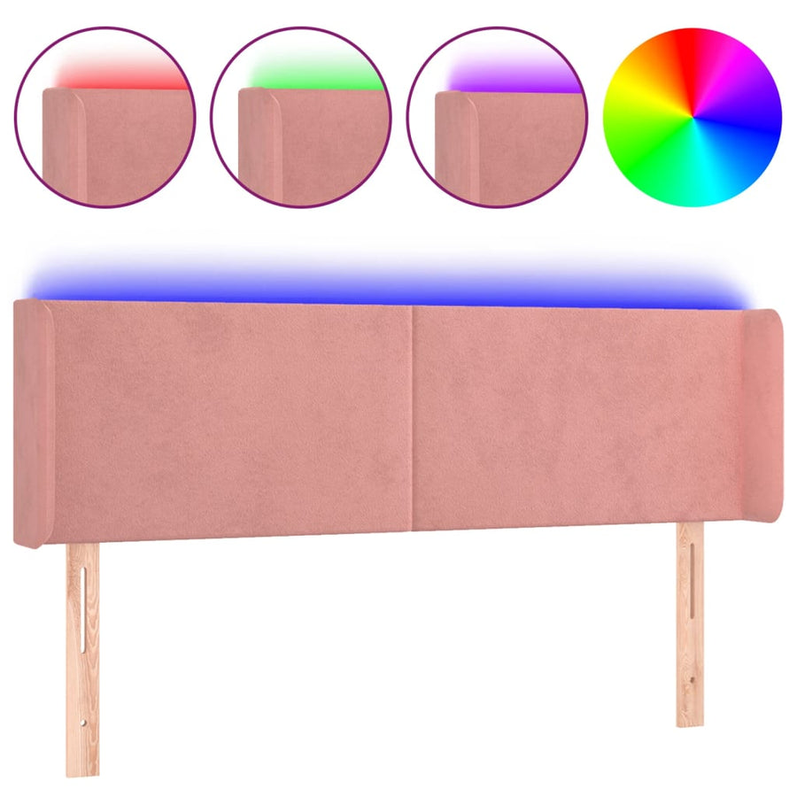 Hoofdbord Led Fluweel 147 x 16 x 78/88 cm Roze