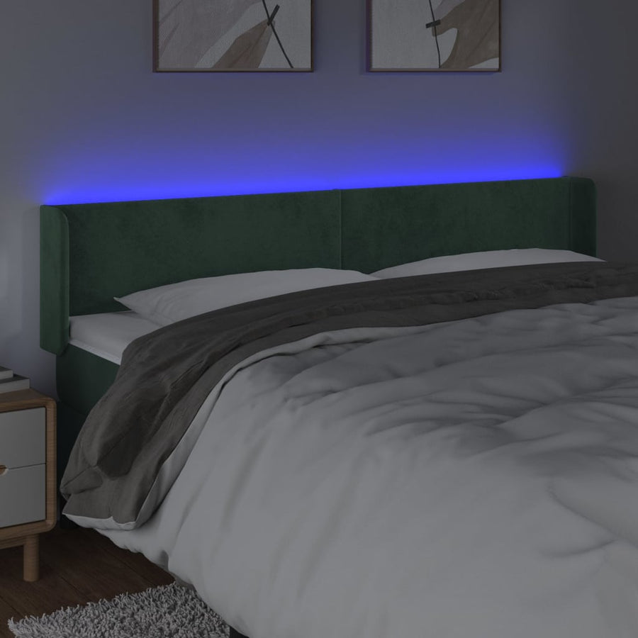 Hoofdbord Led Fluweel 1 163 x 16 x 78/88 cm Donkergroen