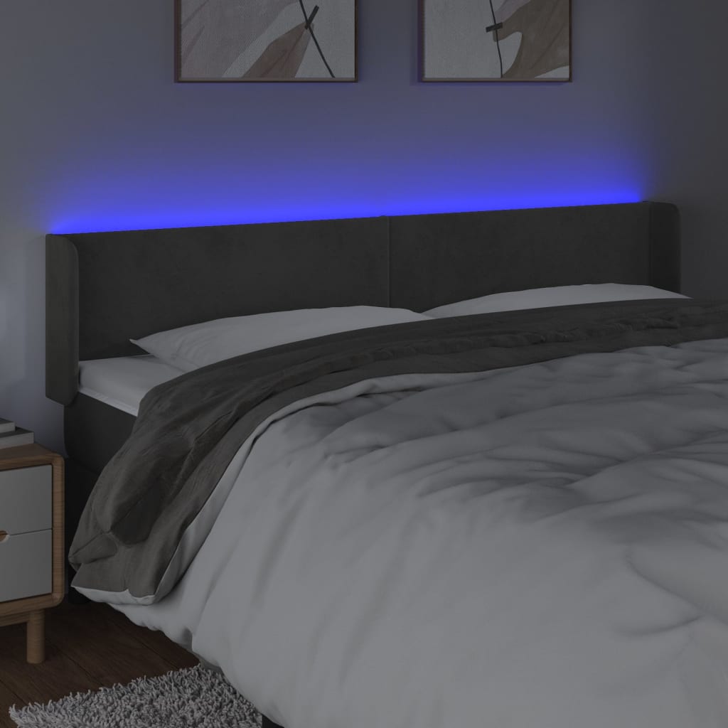 Hoofdbord Led 183X16X78/88 Cm Fluweel Donkergrijs
