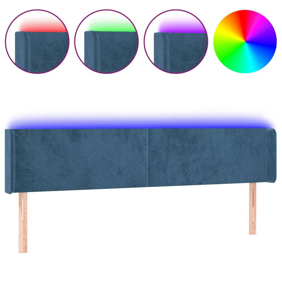 Hoofdbord Led 183X16X78/88 Cm Fluweel Donkerblauw 183 x 16 x 78/88 cm