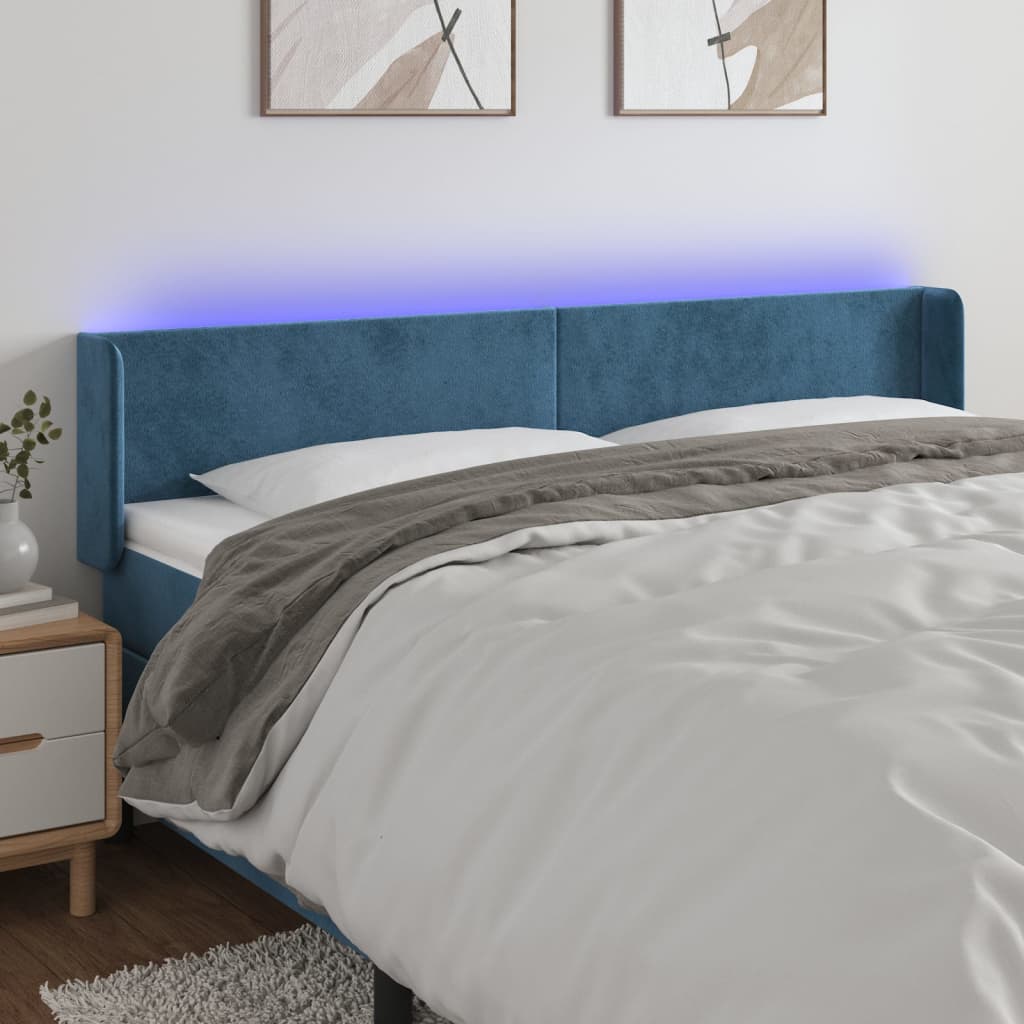 Hoofdbord Led 183X16X78/88 Cm Fluweel Donkerblauw 183 x 16 x 78/88 cm