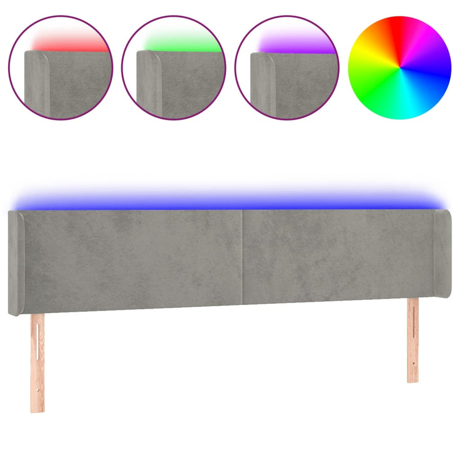 Hoofdbord Led 203X16X78/88 Cm Fluweel Lichtgrijs