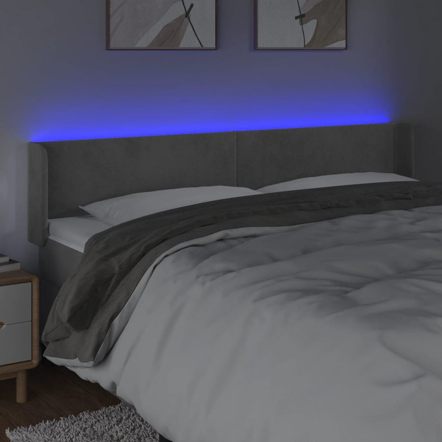 Hoofdbord Led 203X16X78/88 Cm Fluweel Lichtgrijs
