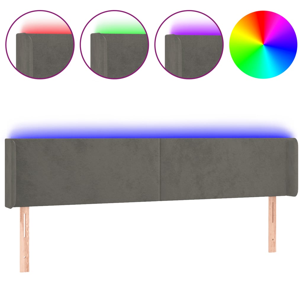 Hoofdbord Led 203X16X78/88 Cm Fluweel Donkergrijs
