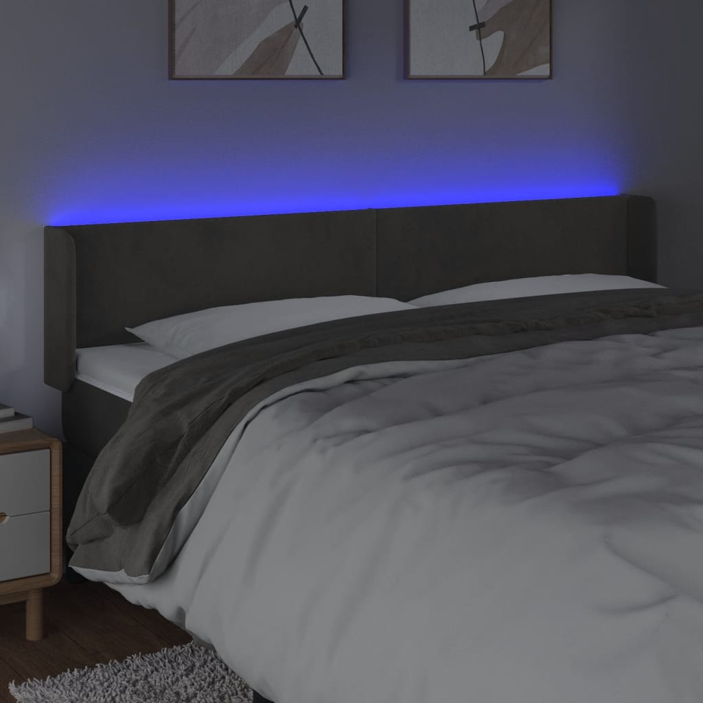 Hoofdbord Led 203X16X78/88 Cm Fluweel Donkergrijs