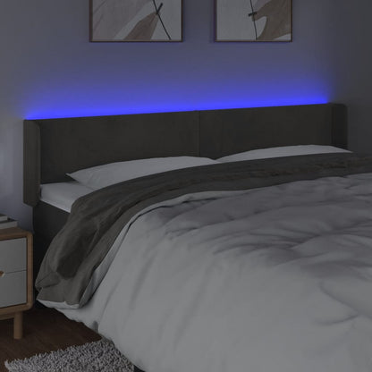 Hoofdbord Led 203X16X78/88 Cm Fluweel Donkergrijs