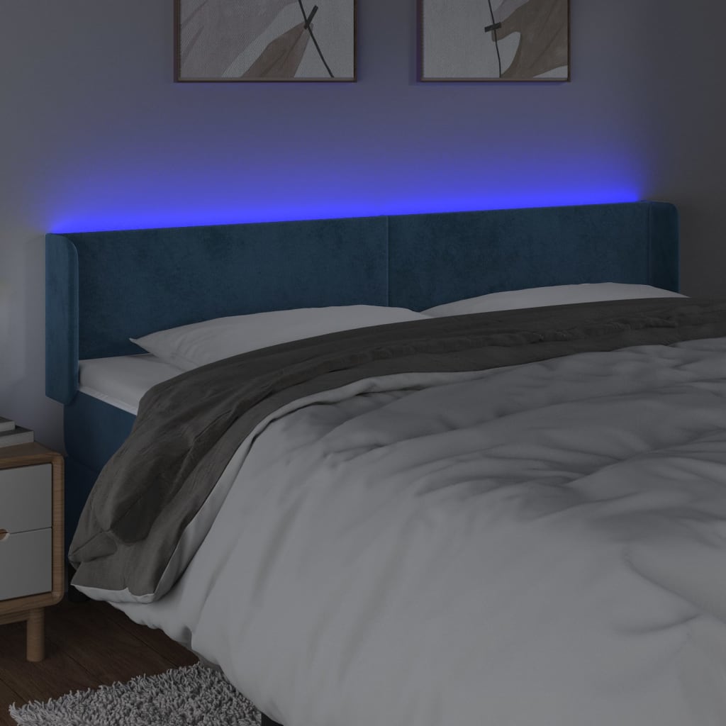 Hoofdbord Led Fluweel 203 x 16 x 78/88 cm Donkerblauw