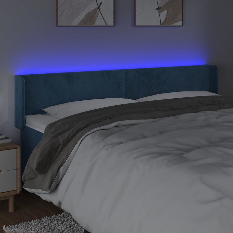 Hoofdbord Led Fluweel 203 x 16 x 78/88 cm Donkerblauw