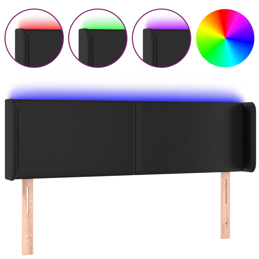 Hoofdbord LED 147x16x78/88 cm kunstleer zwart 147 x 16 x 78/88 cm Zwart