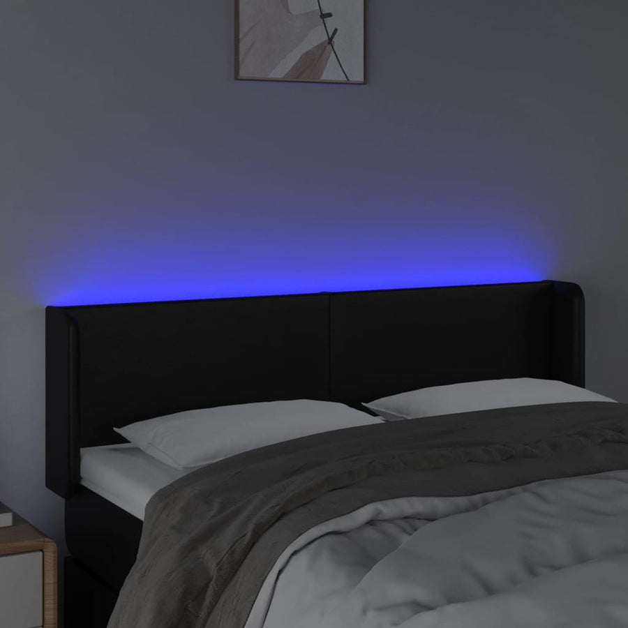 Hoofdbord LED 147x16x78/88 cm kunstleer zwart 147 x 16 x 78/88 cm Zwart