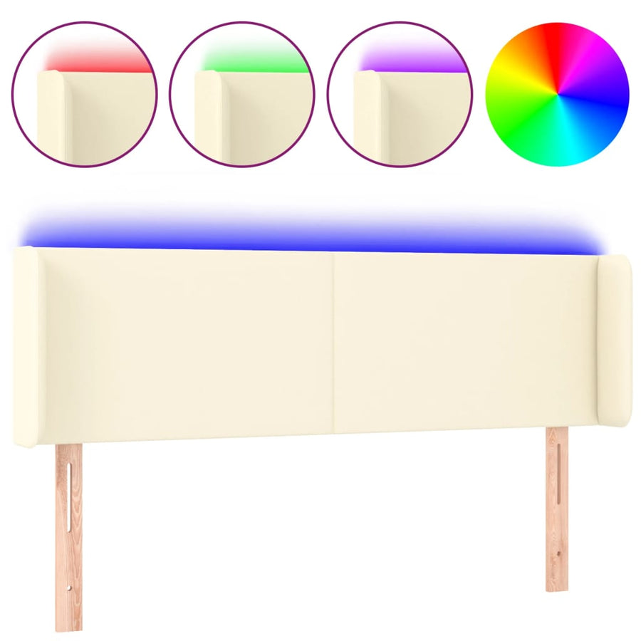 Hoofdbord Led Kunstleer Kleurig 147 x 16 x 78/88 cm Crème