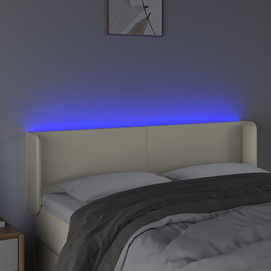 Hoofdbord Led Kunstleer Kleurig 147 x 16 x 78/88 cm Crème