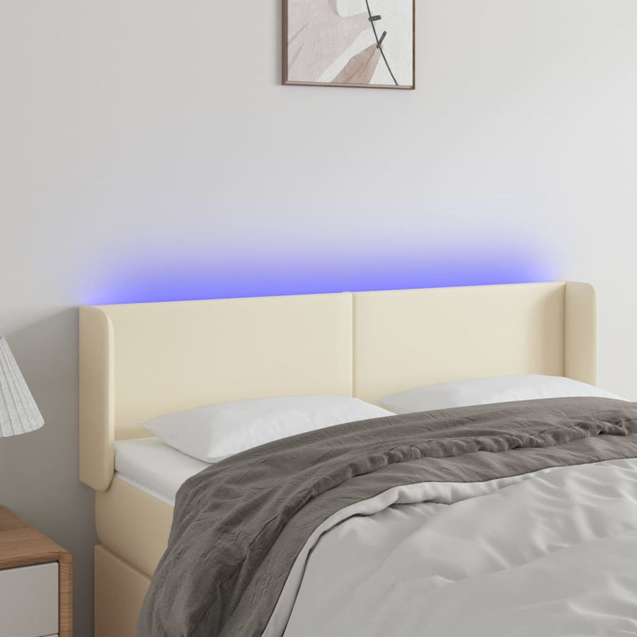 Hoofdbord Led Kunstleer Kleurig 147 x 16 x 78/88 cm Crème