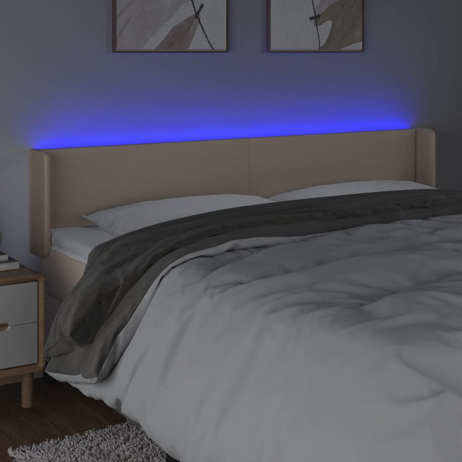 Hoofdbord LED 163x16x78/88 cm kunstleer cappuccinokleurig