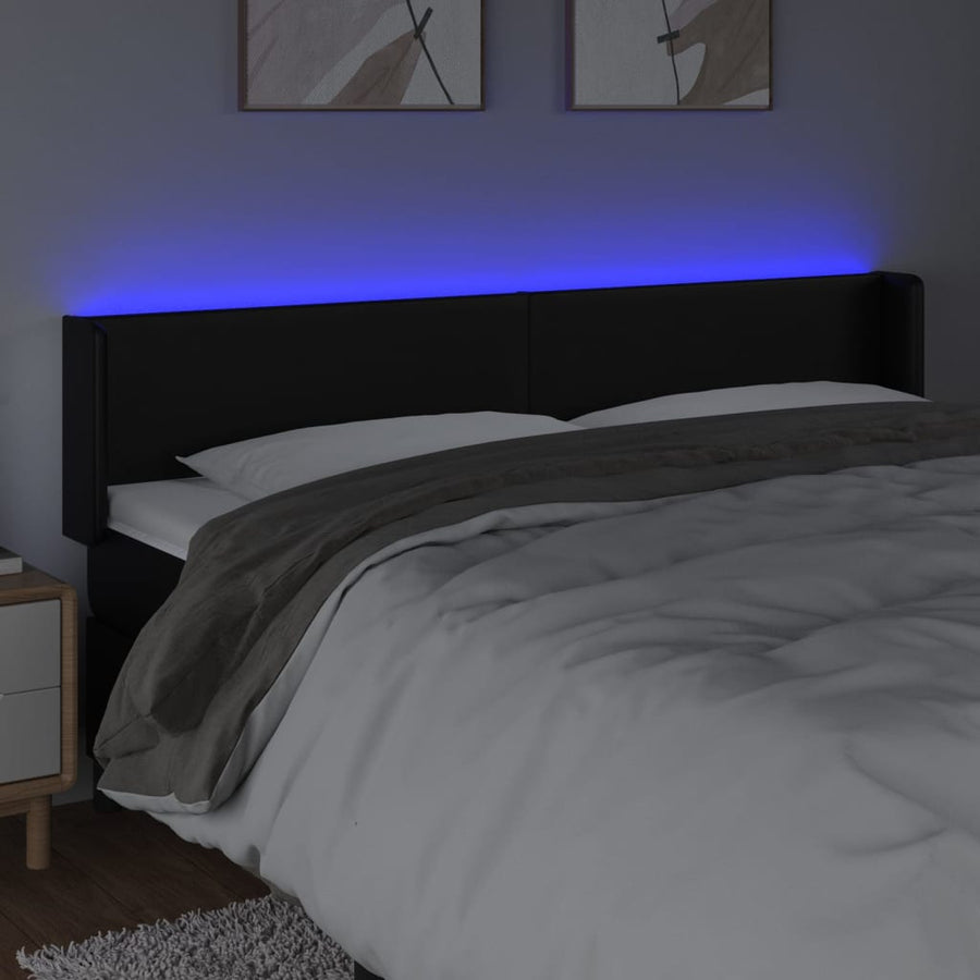 Hoofdbord LED 183x16x78/88 cm kunstleer zwart 183 x 16 x 78/88 cm Zwart