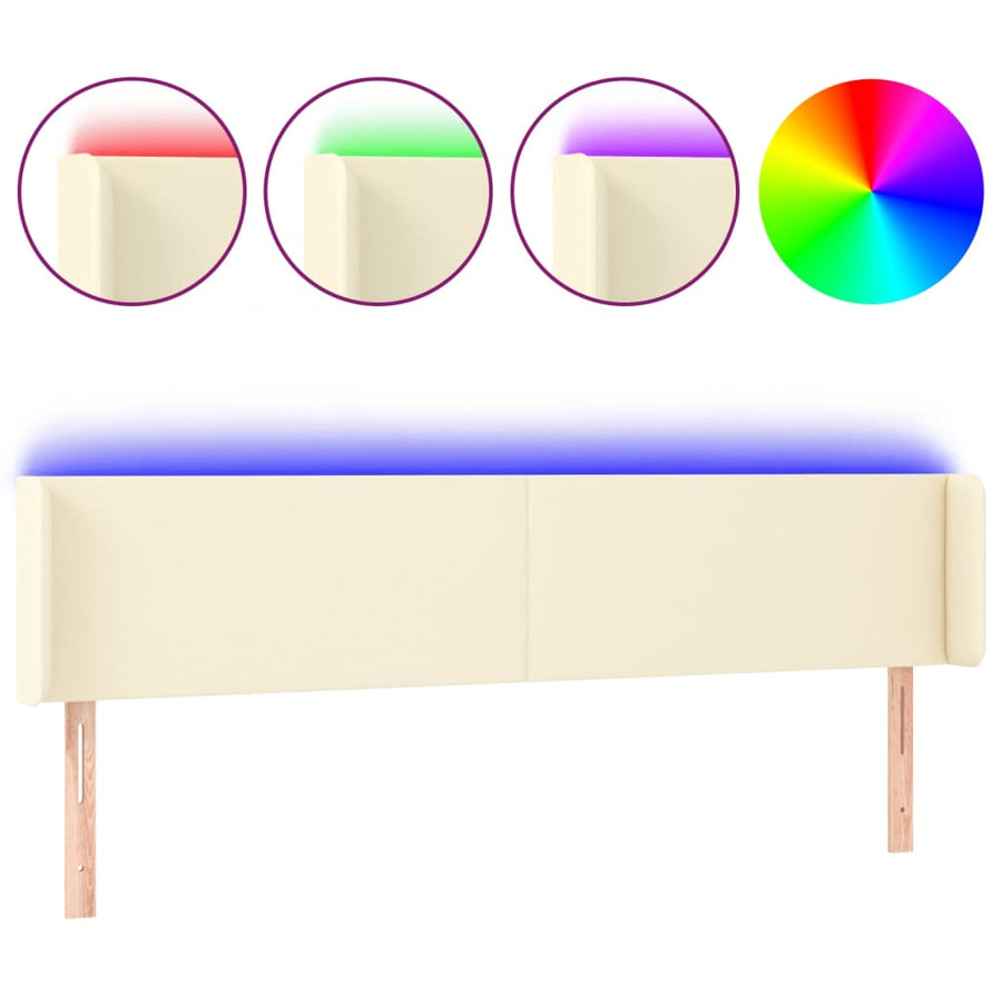 Hoofdbord Led 183X16X78/88 Cm Kunstleer Crèmekleurig