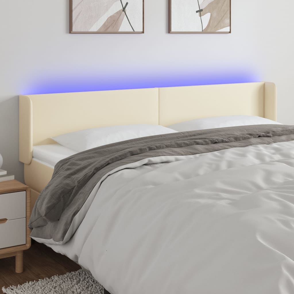 Hoofdbord Led 183X16X78/88 Cm Kunstleer Crèmekleurig