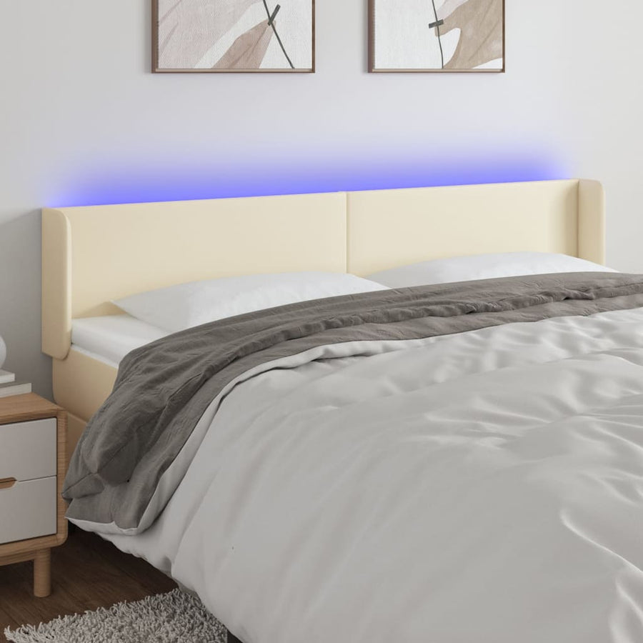 Hoofdbord Led 183X16X78/88 Cm Kunstleer Crèmekleurig