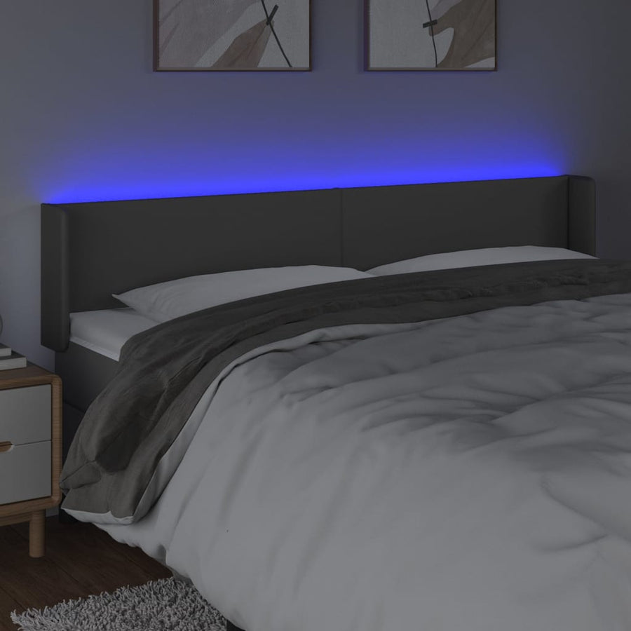 Hoofdbord LED 183x16x78/88 cm kunstleer grijs 183 x 16 x 78/88 cm Grijs