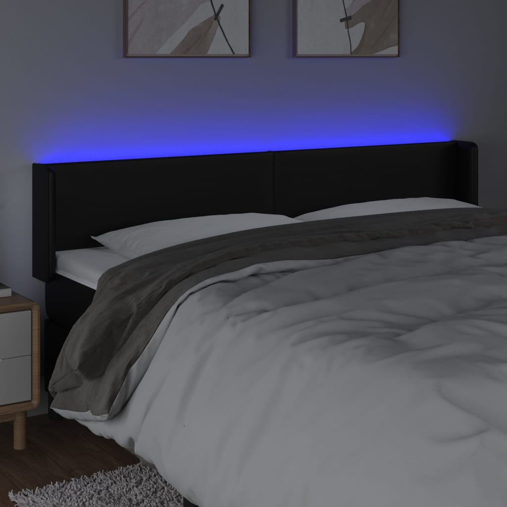 Hoofdbord LED 203x16x78/88 cm kunstleer zwart 203 x 16 x 78/88 cm Zwart