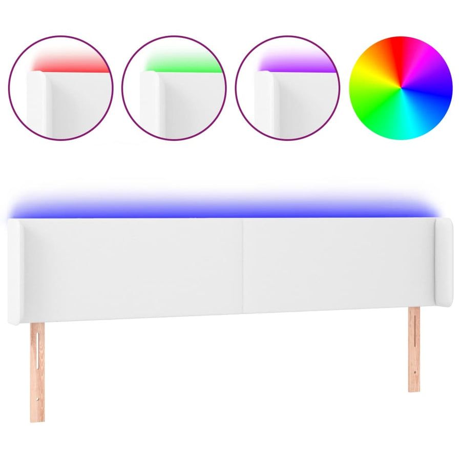Hoofdbord LED 203x16x78/88 cm kunstleer wit 203 x 16 x 78/88 cm Wit