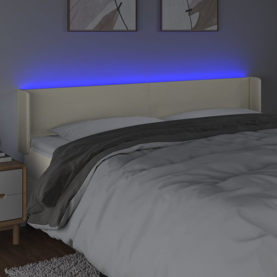 Hoofdbord Led Kunstleer Kleurig 203 x 16 x 78/88 cm Crème