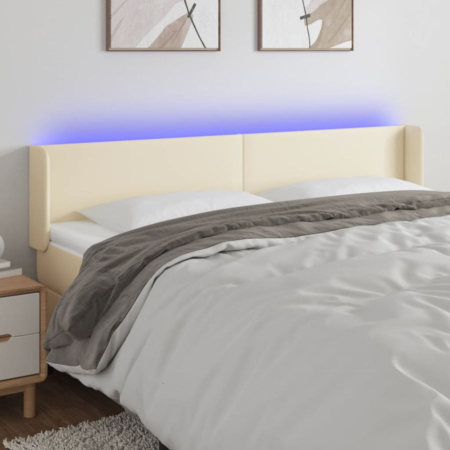 Hoofdbord Led Kunstleer Kleurig 203 x 16 x 78/88 cm Crème