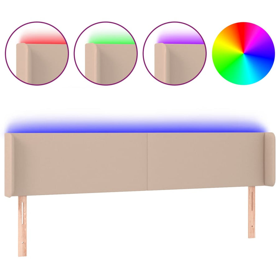 Hoofdbord LED 203x16x78/88 cm kunstleer cappuccinokleurig 203 x 16 x 78/88 cm Cappuccino