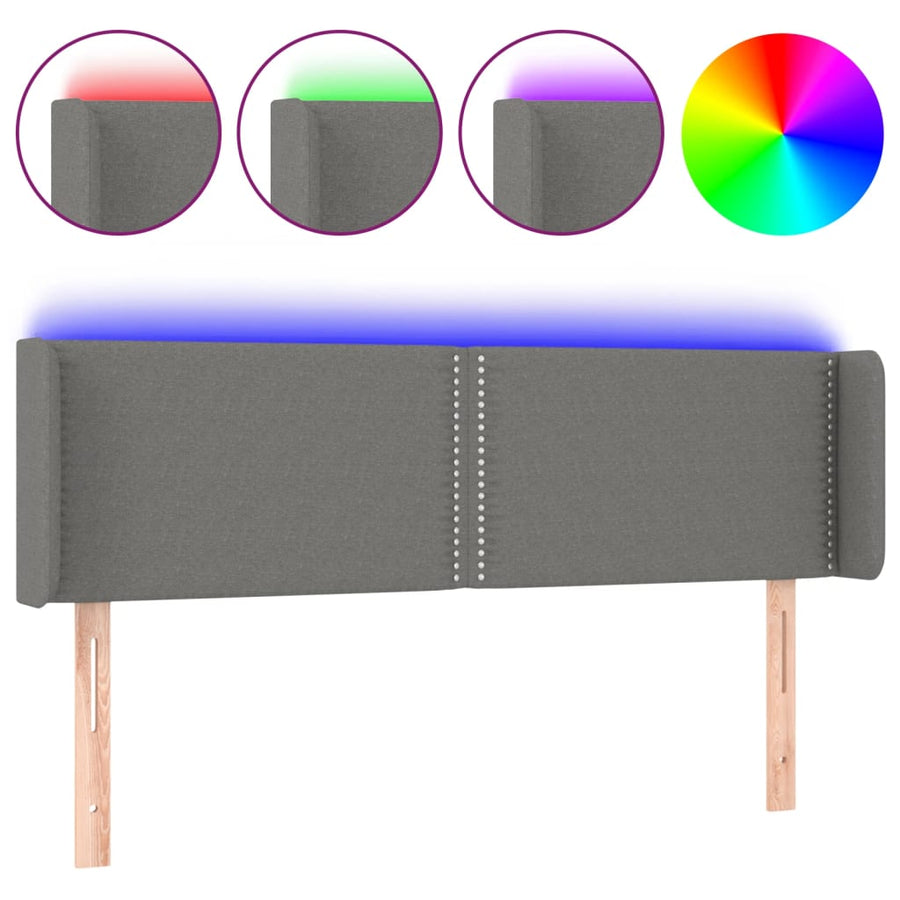 Hoofdbord Led Stof Donkergrijs 147 x 16 x 78/88 cm