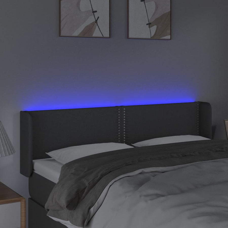Hoofdbord Led Stof Donkergrijs 147 x 16 x 78/88 cm