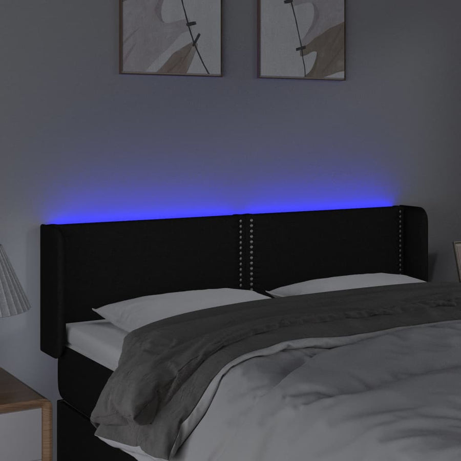 Hoofdbord Led Stof Zwart 147 x 16 x 78/88 cm