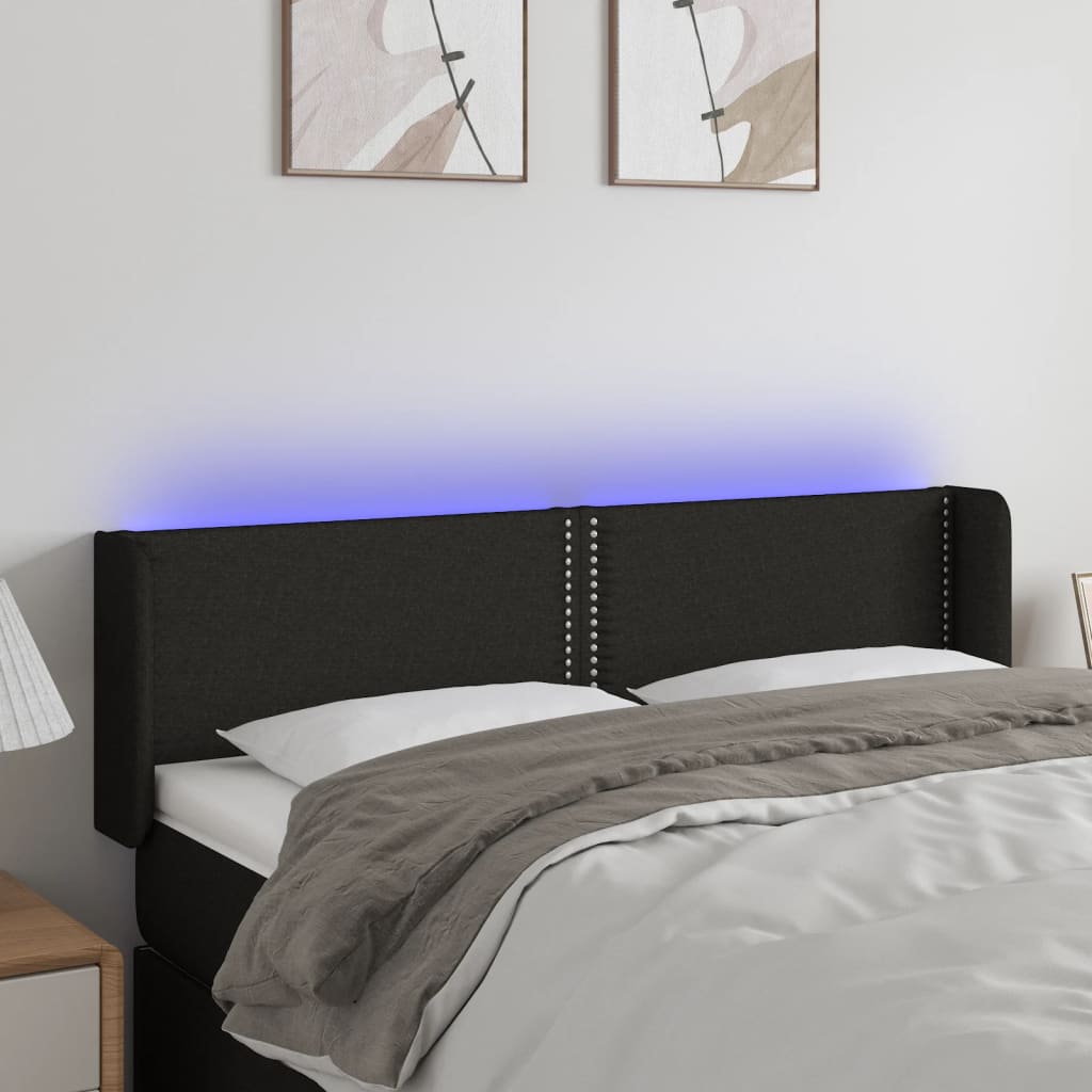 Hoofdbord Led Stof Zwart 147 x 16 x 78/88 cm