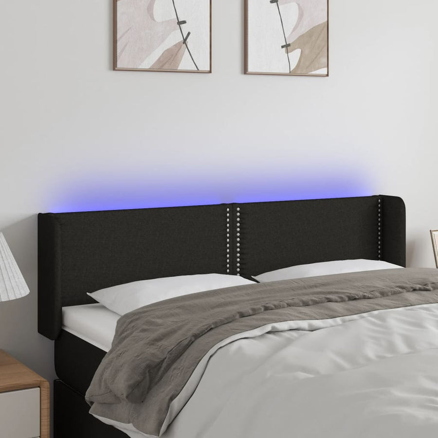 Hoofdbord Led Stof Zwart 147 x 16 x 78/88 cm