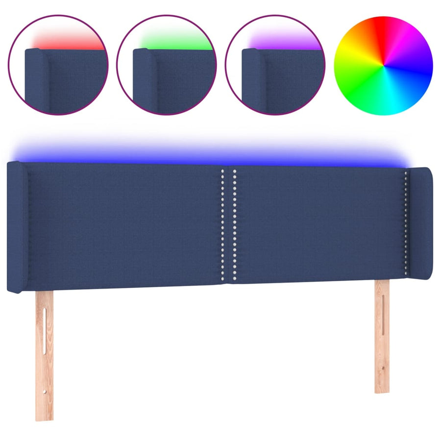 Hoofdbord Led Stof Blauw 147 x 16 x 78/88 cm