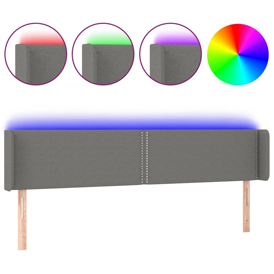 Hoofdbord Led Stof Donkergrijs 183 x 16 x 78/88 cm