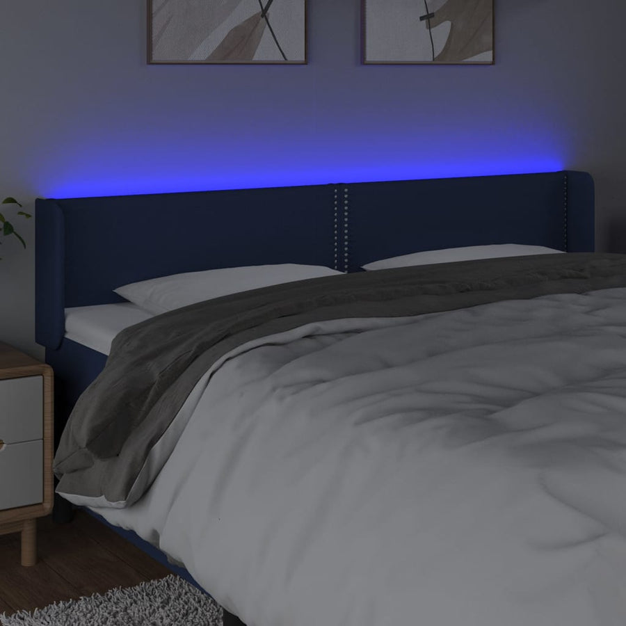 Hoofdbord Led Stof Blauw 183 x 16 x 78/88 cm