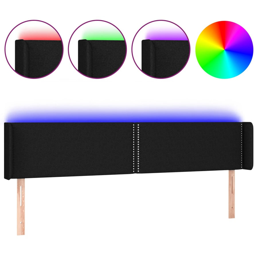 Hoofdbord Led Stof Zwart 203 x 16 x 78/88 cm