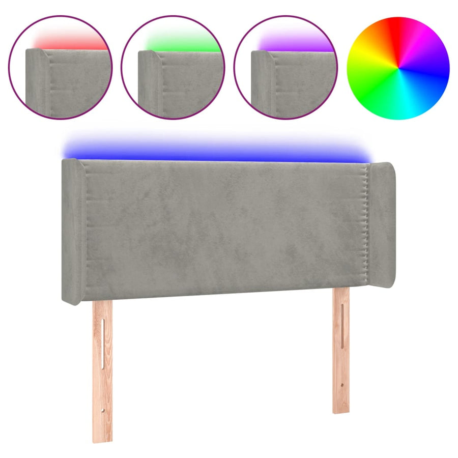 Hoofdbord Led Fluweel 103 x 16 x 78/88 cm Lichtgrijs