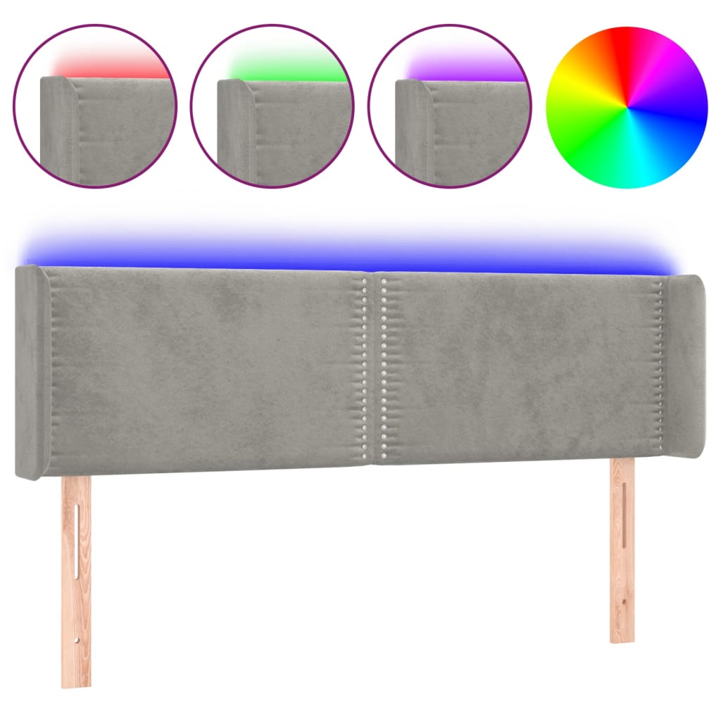 Hoofdbord LED 147x16x78/88 cm fluweel lichtgrijs 147 x 16 x 78/88 cm Lichtgrijs