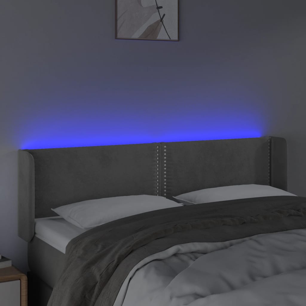 Hoofdbord LED 147x16x78/88 cm fluweel lichtgrijs 147 x 16 x 78/88 cm Lichtgrijs