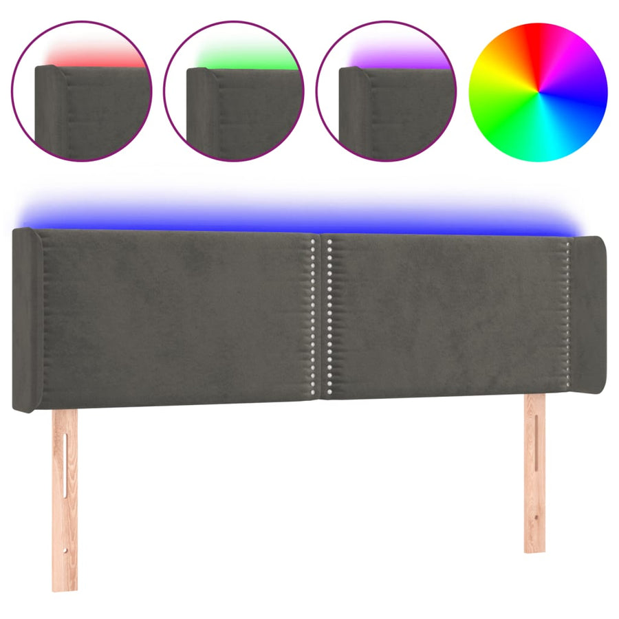Hoofdbord LED 147x16x78/88 cm fluweel donkergrijs 147 x 16 x 78/88 cm Donkergrijs