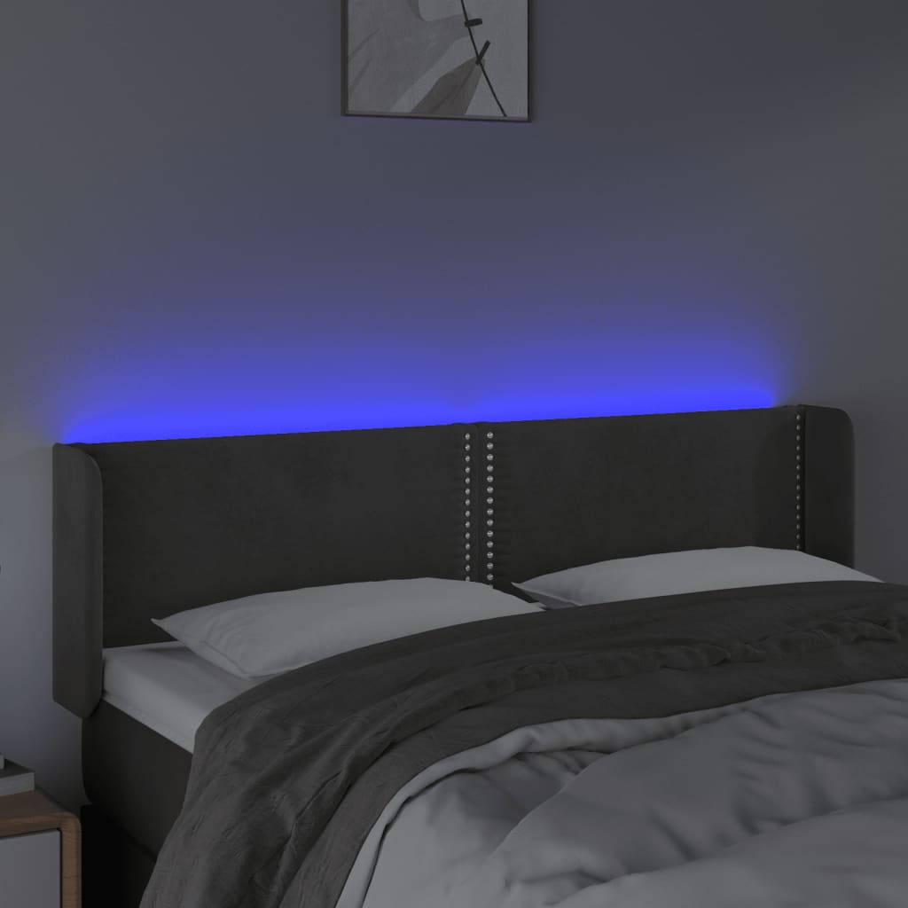 Hoofdbord LED 147x16x78/88 cm fluweel donkergrijs 147 x 16 x 78/88 cm Donkergrijs