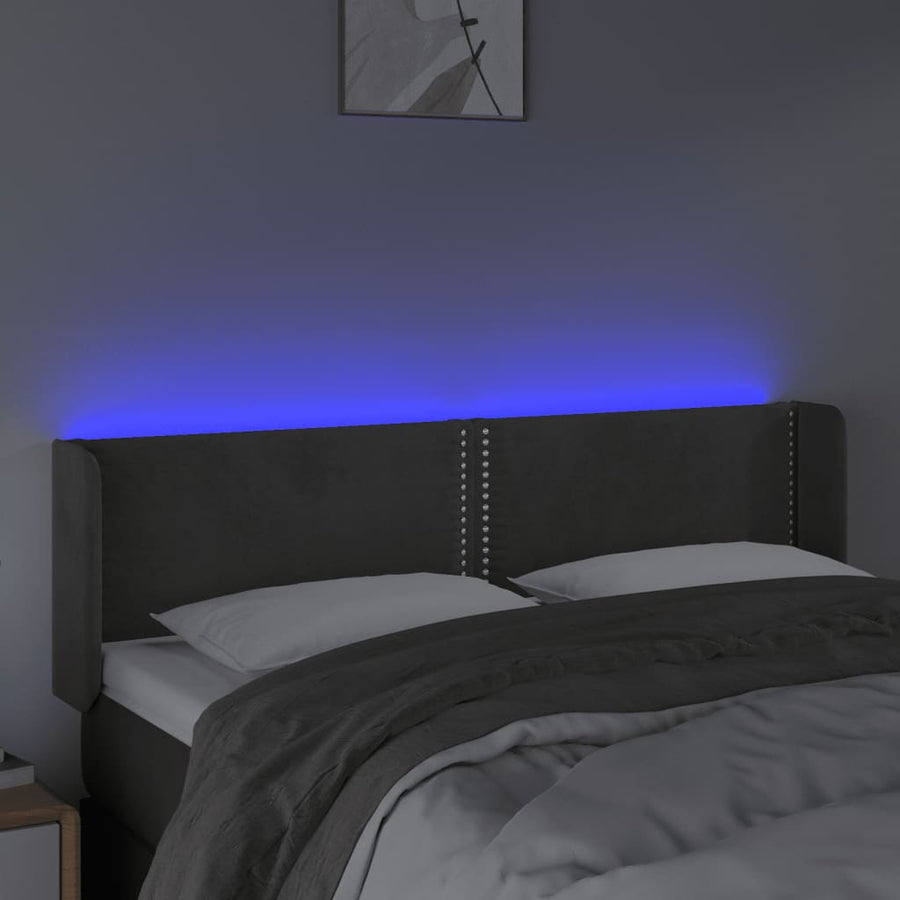 Hoofdbord LED 147x16x78/88 cm fluweel donkergrijs 147 x 16 x 78/88 cm Donkergrijs