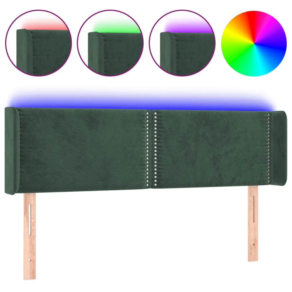 Hoofdbord LED 147x16x78/88 cm fluweel donkergroen 147 x 16 x 78/88 cm Donkergroen